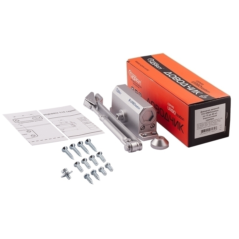 Комплектация и упаковка Доводчик дверной 510 URBOnization цвет Серебро Нора-М