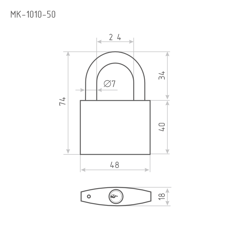 Схема Замок навесной МК-1010 мастер ключ цвет Серебро Нора-М