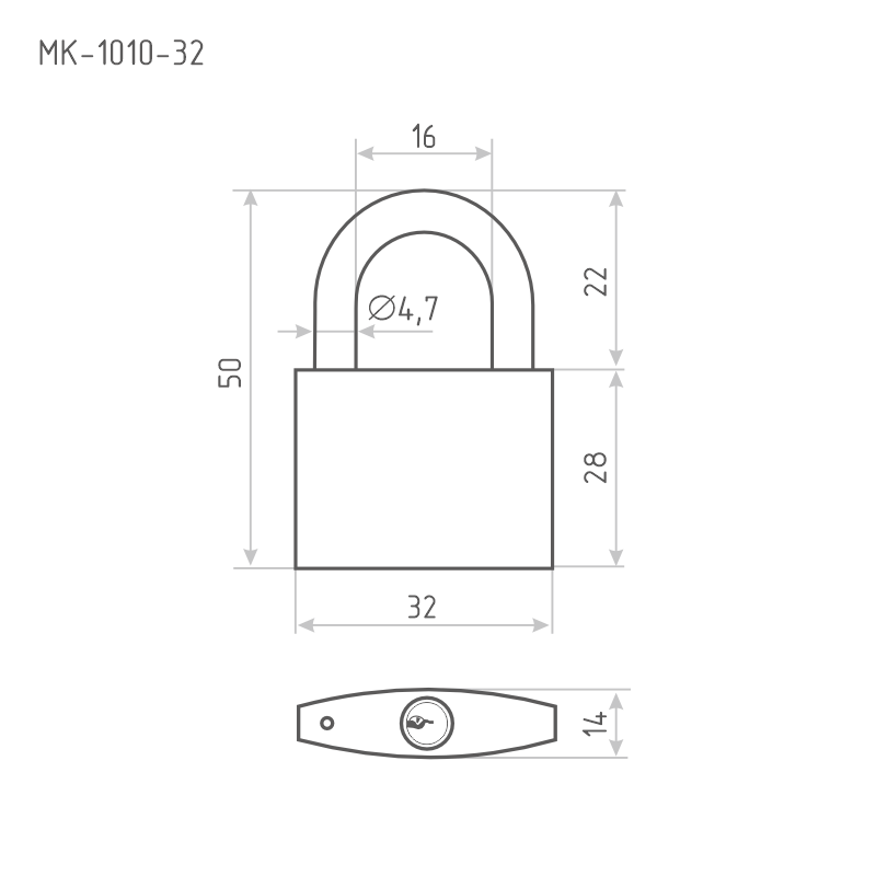 Схема Замок навесной МК-1010 мастер ключ цвет Серебро Нора-М