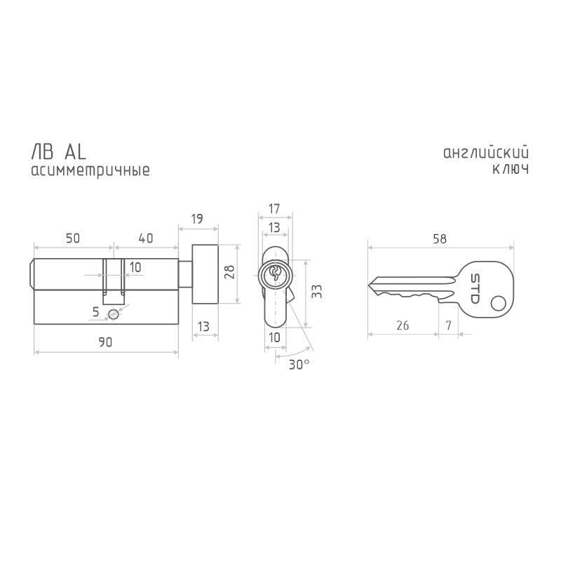 Схема Цилиндр STD Al ЛВ цвет Хром Нора-М