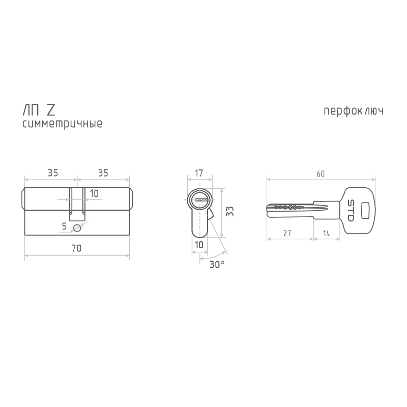 Схема Цилиндр STD Z ЛП цвет Золото Нора-М