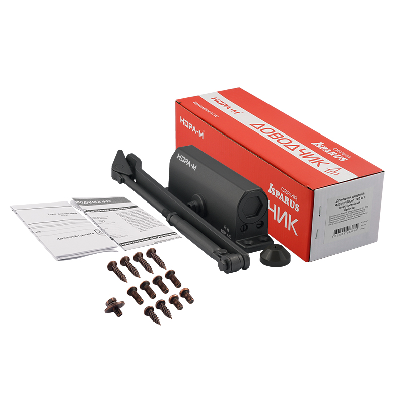Комплектация и упаковка Доводчик дверной 440 ISPARUS цвет Графит (7016) Нора-М