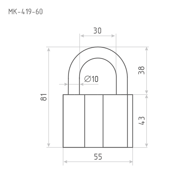 Схема Замок навесной МК-419-60 мастер ключ цвет Темный Нора-М