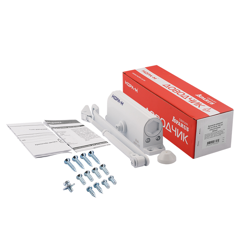 Комплектация и упаковка Доводчик дверной 430 ISPARUS цвет Белый Нора-М