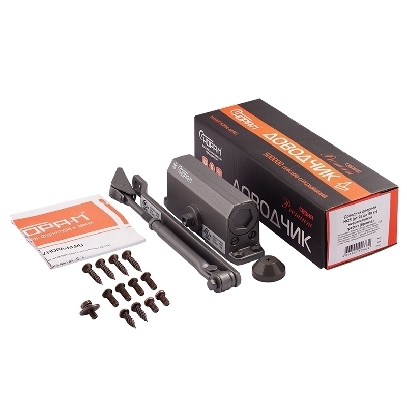 Комплектация и упаковка Доводчик дверной 2S цвет Графит Нора-М