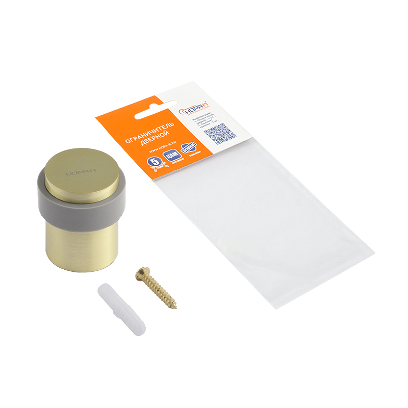 Комплектация и упаковка Ограничитель дверной 122 цвет Матовое золото Нора-М