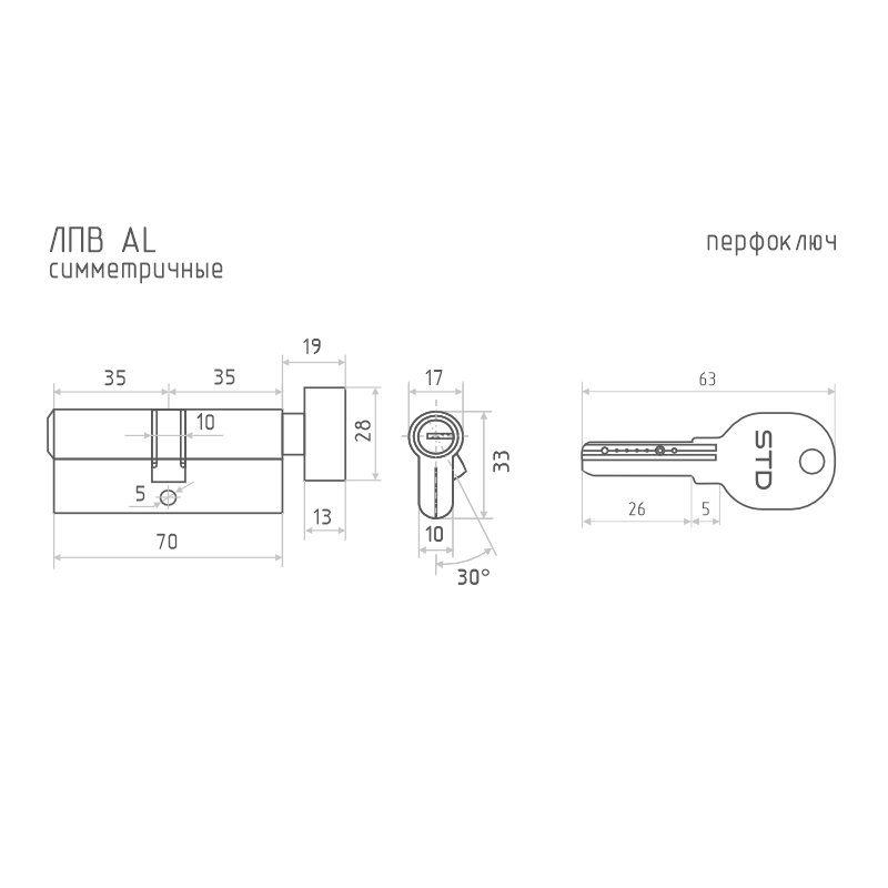 Схема Цилиндр STD Al ЛПВ цвет Золото Нора-М