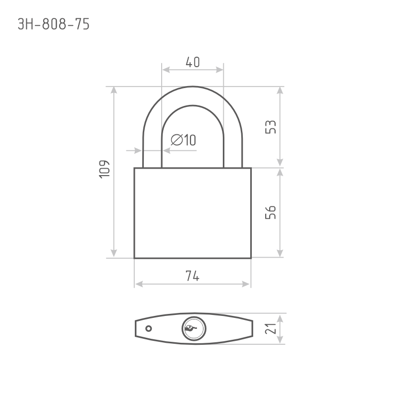 Схема Замок навесной ЗН-808 цвет Серебро Нора-М