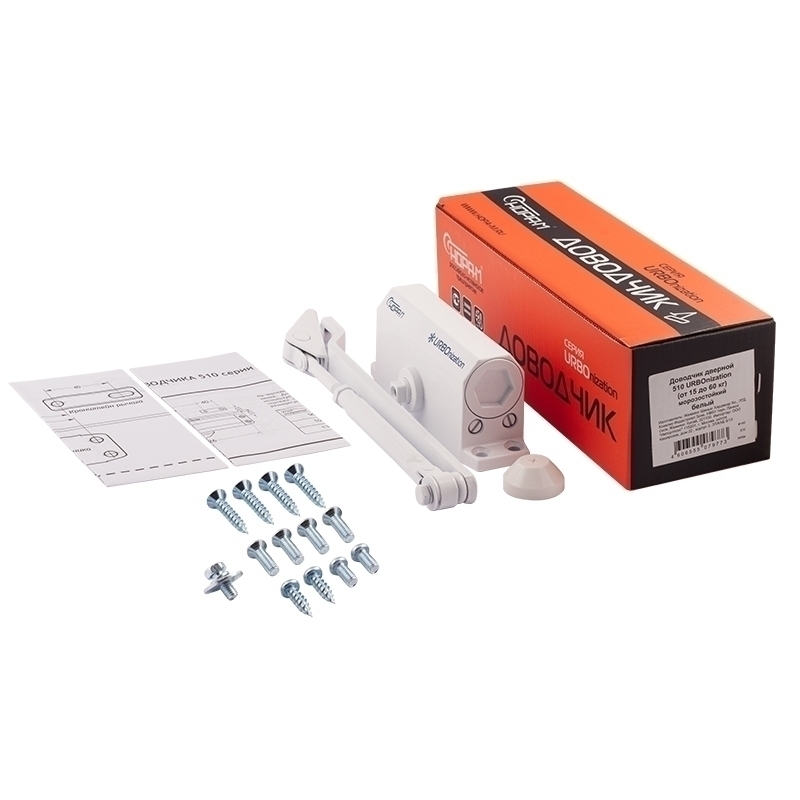 Комплектация и упаковка Доводчик дверной 510 URBOnization цвет Белый Нора-М